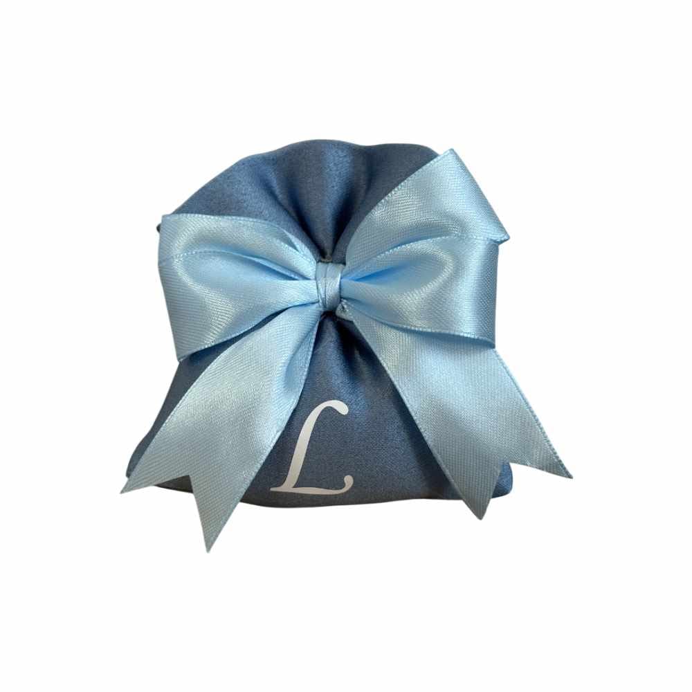 Sacchetto porta confetti in raso avion con iniziale