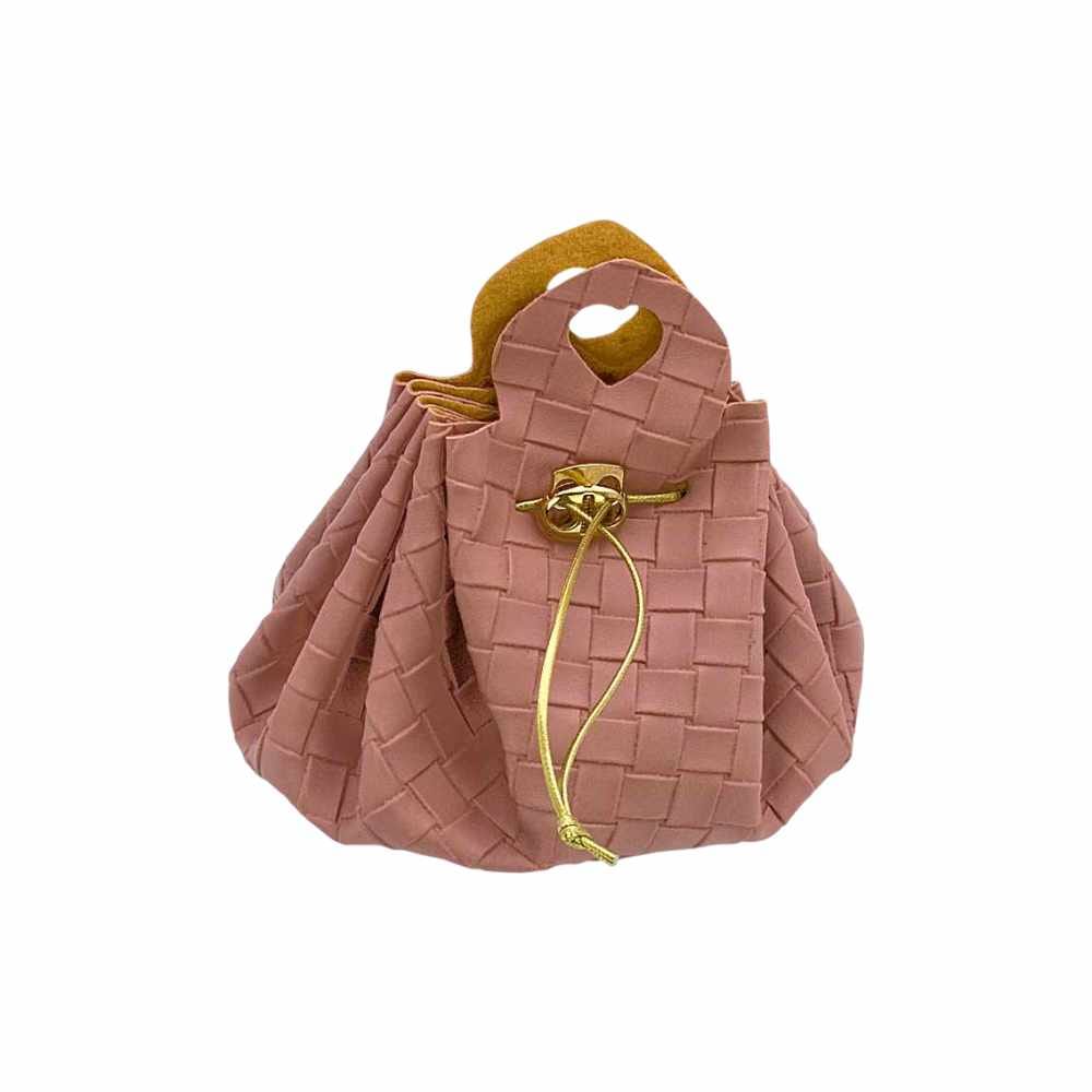 Bomboniera sacchetto ecopelle Rosa e Oro. Misure 10x11, accessorio elegante e raffinato ideale per ogni tipo di evento
