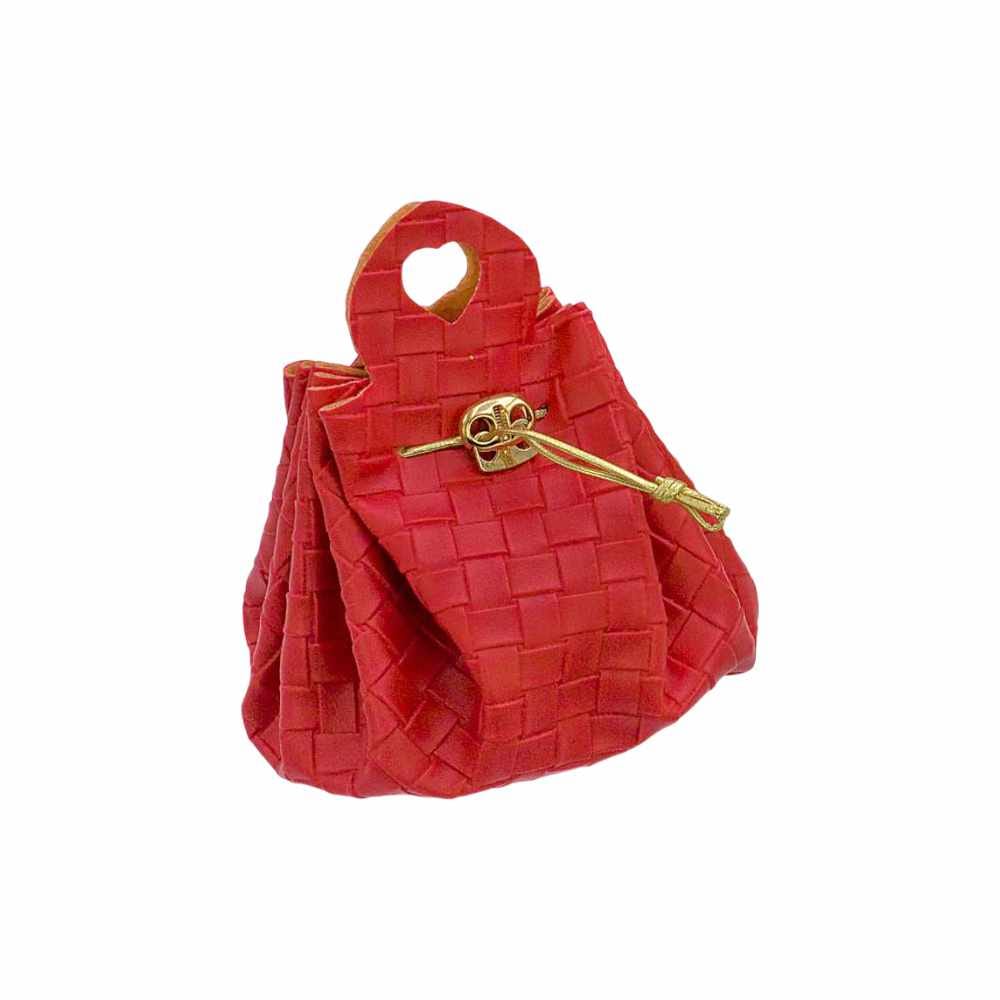 Bomboniera sacchetto ecopelle Rosso e Oro. Misure 10x11, accessorio elegante e raffinato ideale per ogni tipo di evento