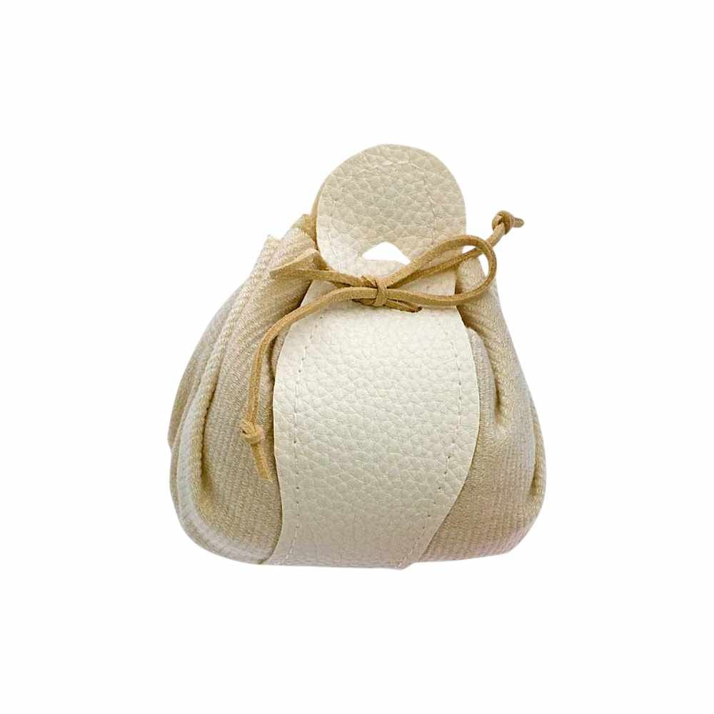 Sacchetto portaconfetti Ecopelle e Tessuto Beige. Misure 10x11, accessorio elegante e raffinato ideale per ogni tipo di evento