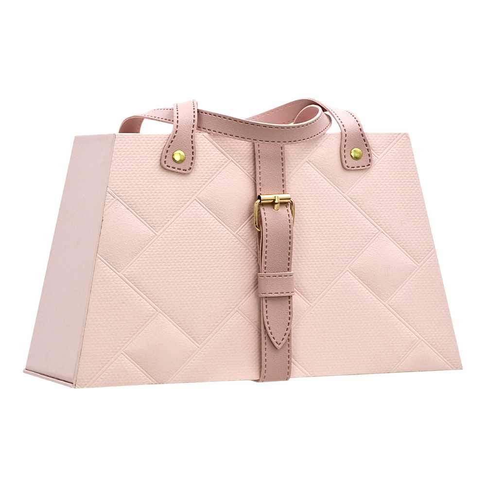 Borsa valigetta rosa e cuoio trapuntata in cartone