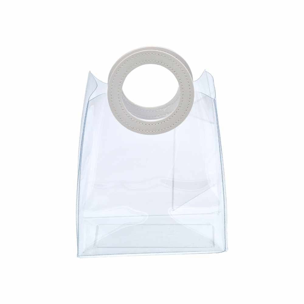 Borsa PVC Trasparente con manico similpelle bianco