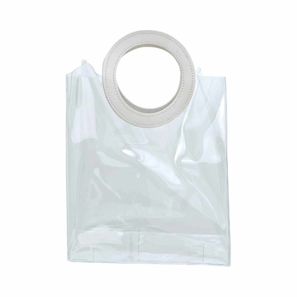 BORSA PVC TRASPARENTE CON MANICO IN SIMILPELLE BIANCO 24.5X13.5X28 CM
