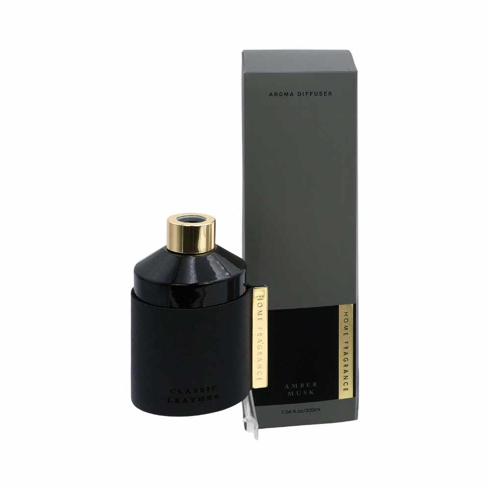 Diffusore bomboniera in vetro rivestito in similpelle nera da 200 ml