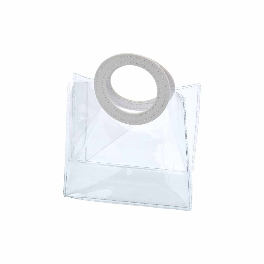 Borsa PVC Trasparente con manico similpelle bianco