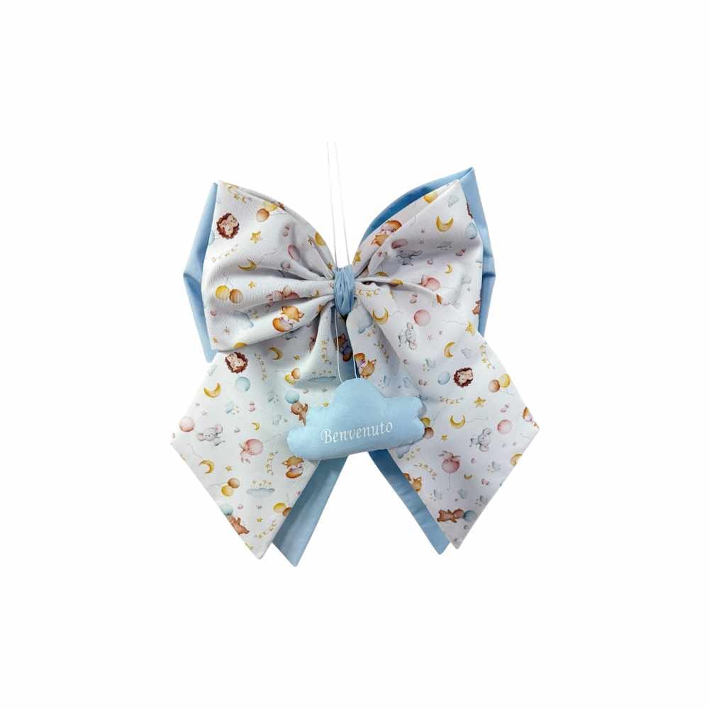 Fiocco nascita celeste, fiocco nascita Benvenuto, fiocco nascita maschietto, fiocco nascita made in Italy, decorazione nascita bimbo, regalo nascita originale, fiocco nascita artigianale