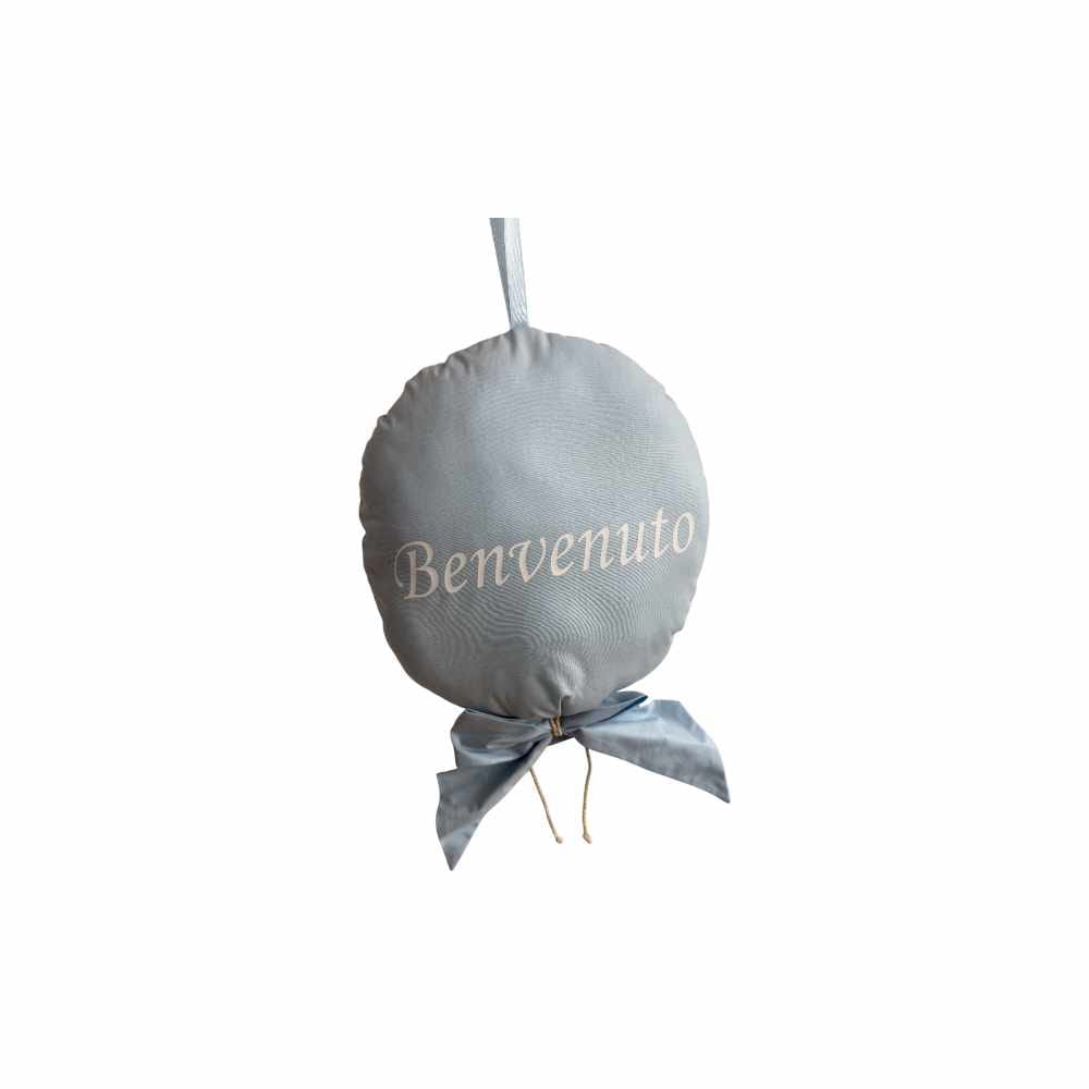 Palloncino Nascita Celeste con scritta Personalizzata in tessuto di cotone. Misure 23x35cm