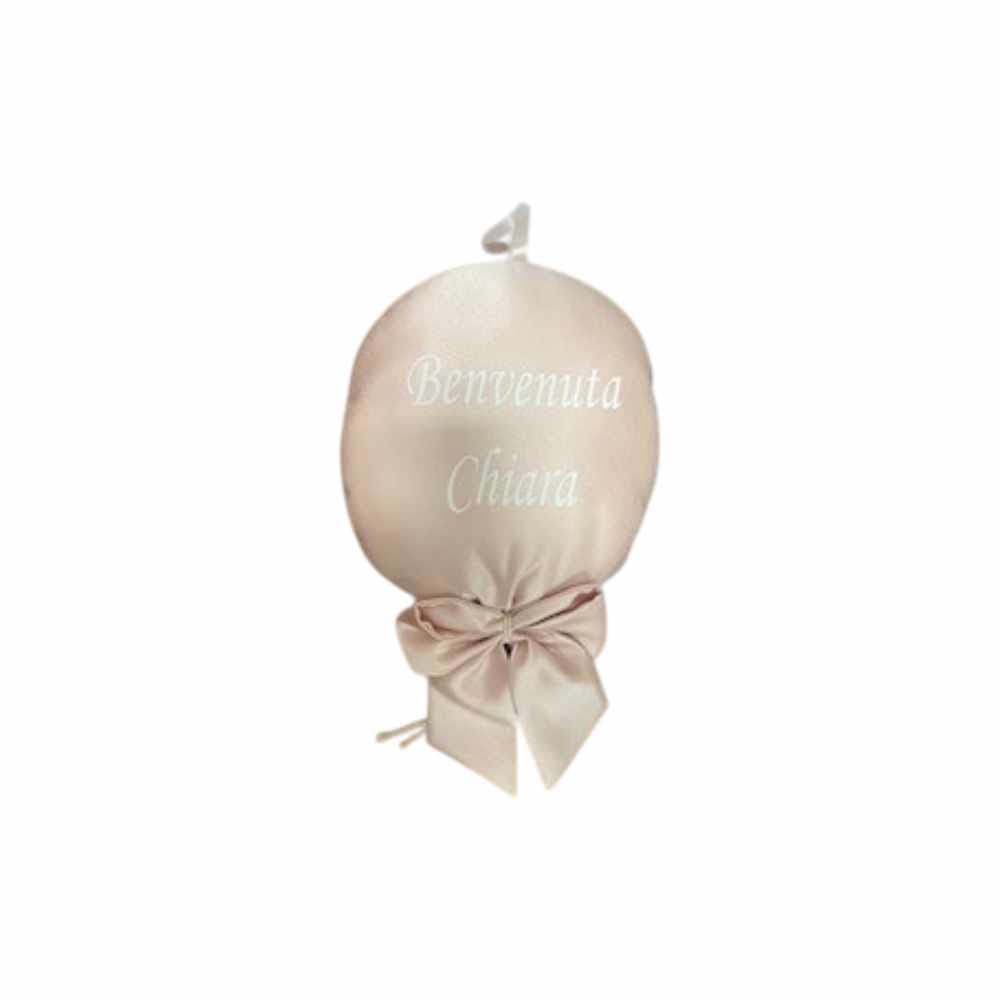 Palloncino Nascita Rosa Cipria con scritta Personalizzata in tessuto di cotone. Misure 23x35cm