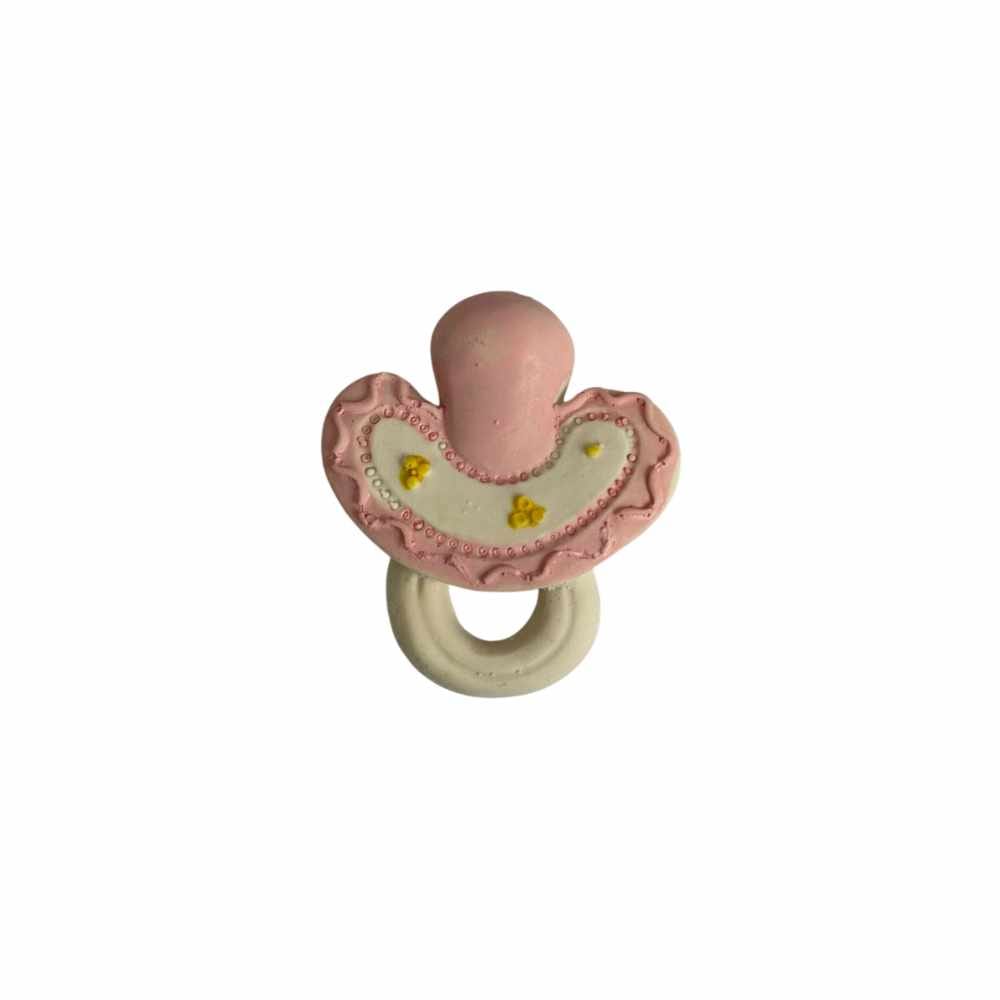 Magnete ciuccio bianco e rosa ricamato in resina bomboniera battesimo bimba
