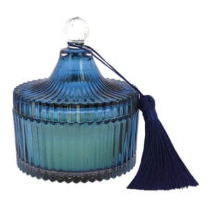 Bomboniera Scatola in Vetro Rigato Grande con Coperchio e Nappa