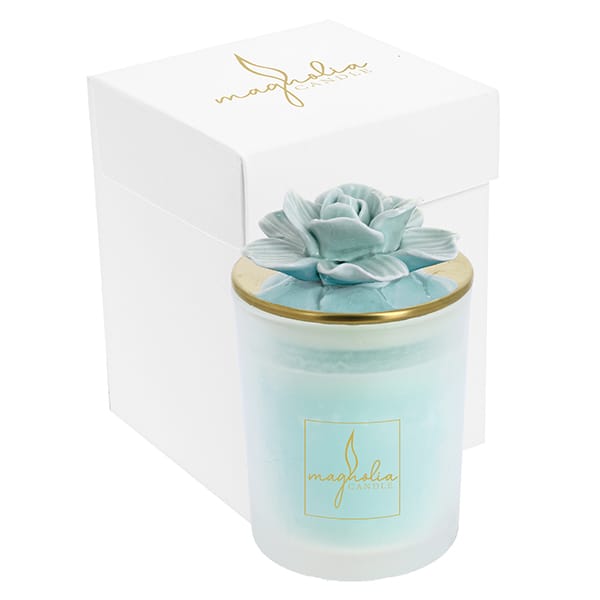 Bomboniera Candela con coperchio e fiore polvere