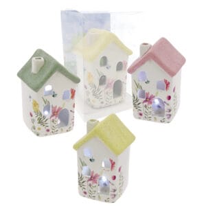 Casetta porcellana Led decoro fiori con tetto opaco 6×10 confez da 3pz