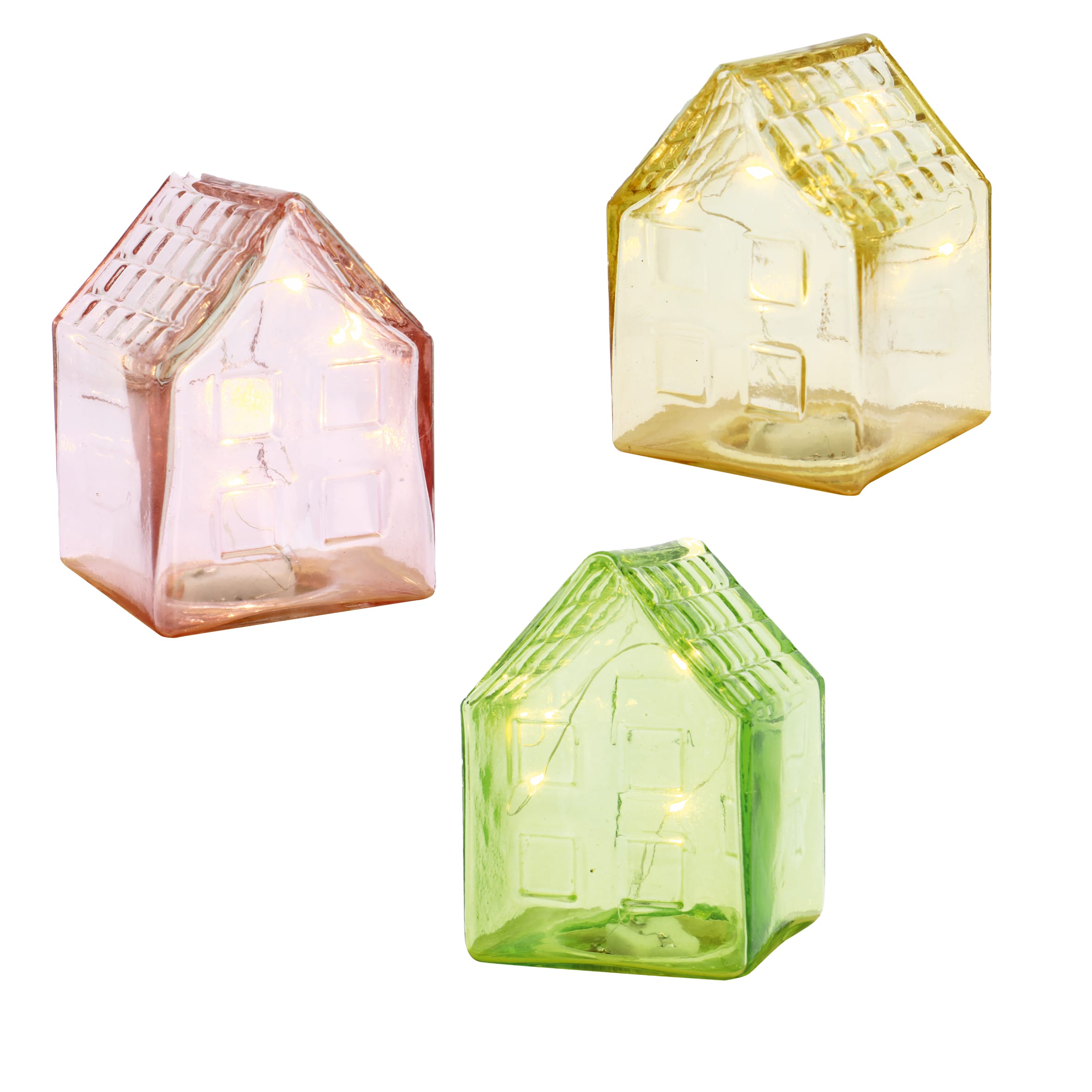 Lampada casetta led in vetro 3 colori assortiti 8x8 h.10