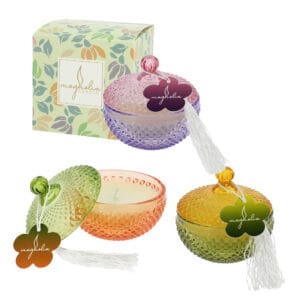 Candela in Scatola di Vetro 3 colori assortiti 9×8 cm con Astuccio