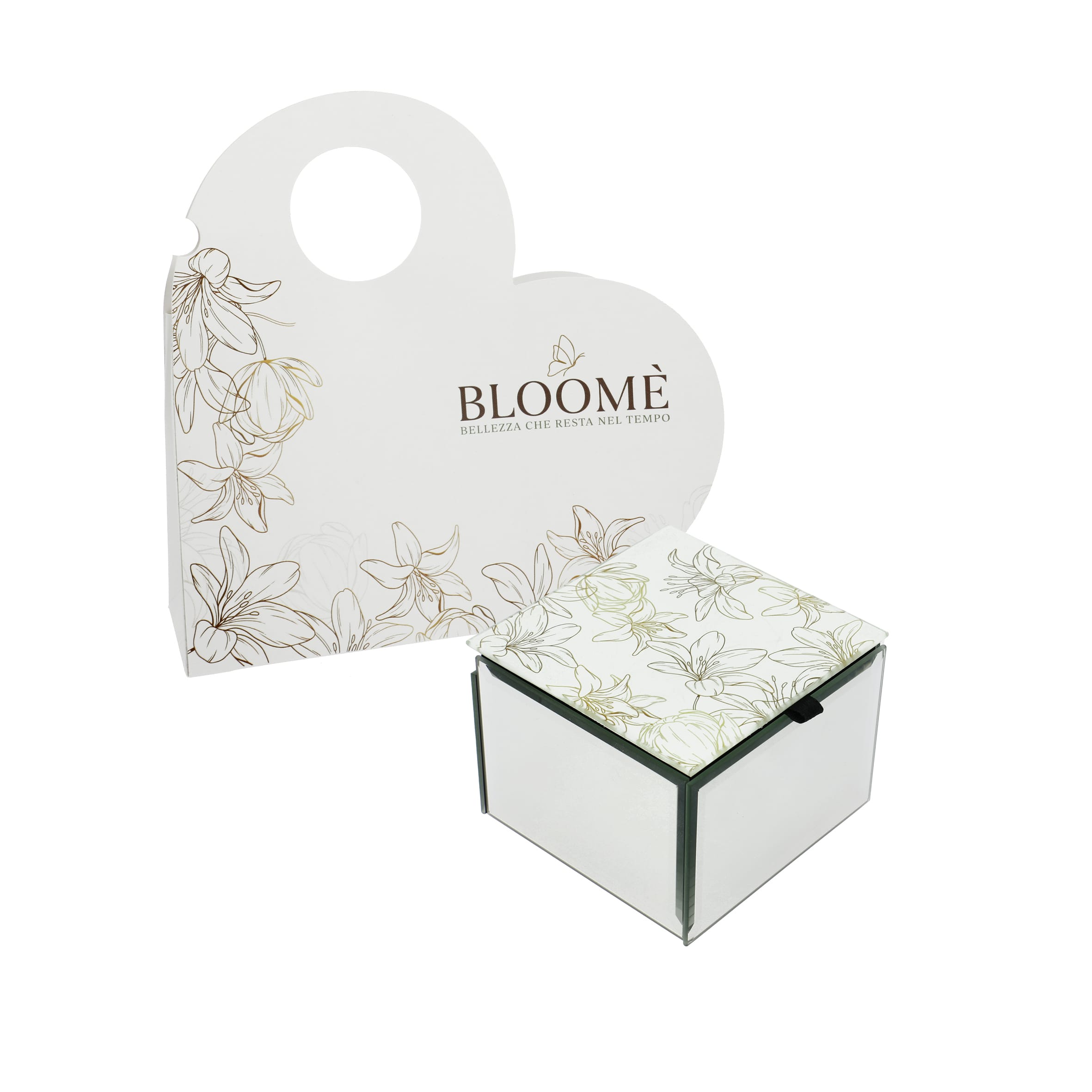 Cofanetto quadrato Bloomè giglius bianco 9x9 h. 7 con scatola a cuore