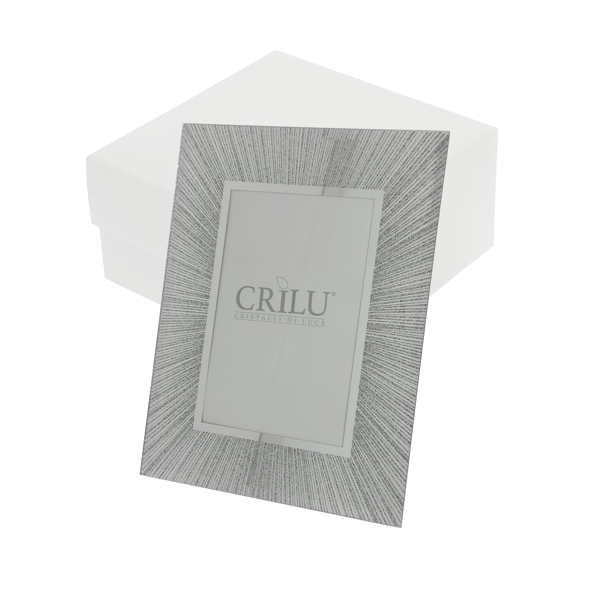 Portafoto Crilù Raggi glitter argento vetro 17x22 (int. 9x14) c/astuccio