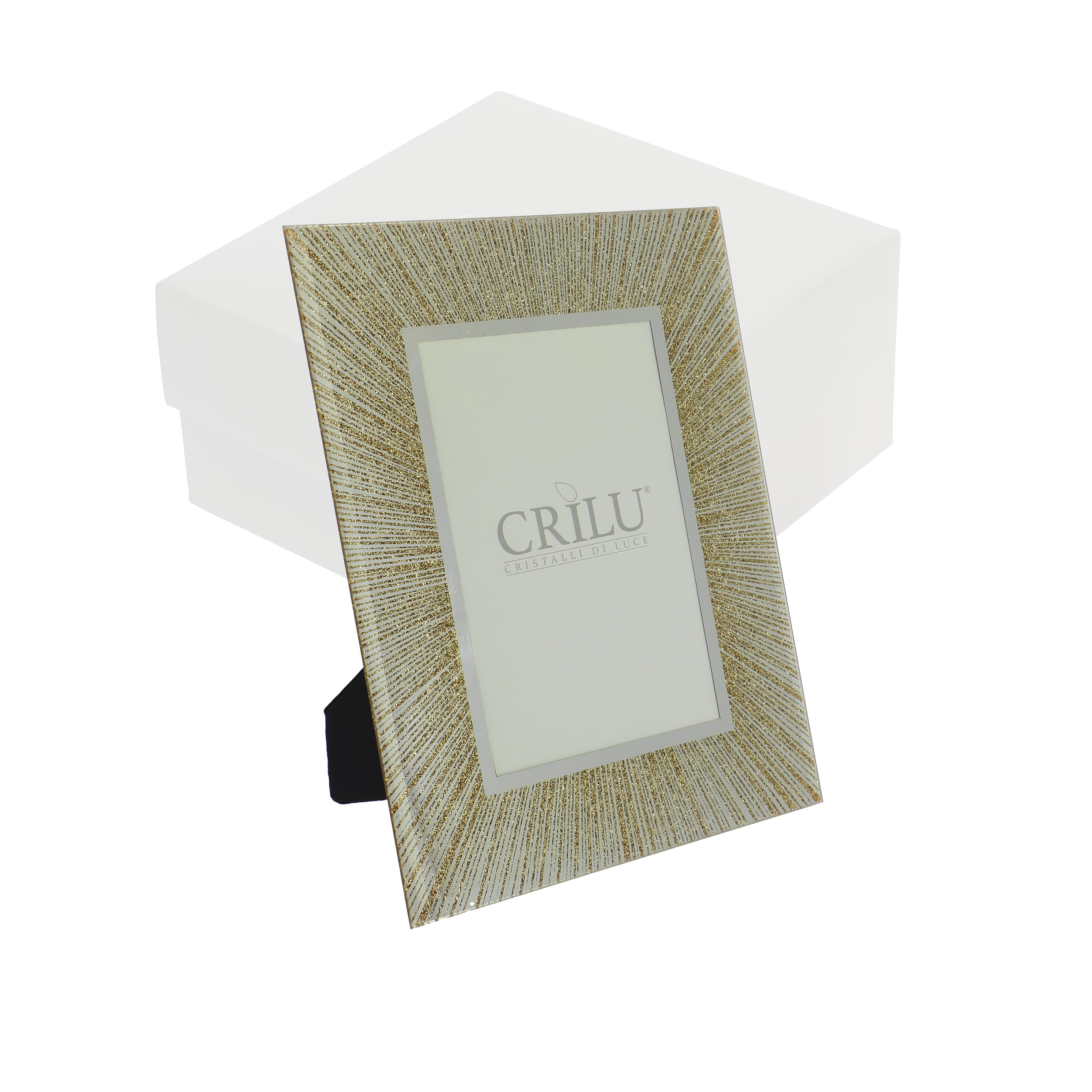 Portafoto Crilù Raggi glitter oro vetro 17x22 (int. 9x14) c/astuccio
