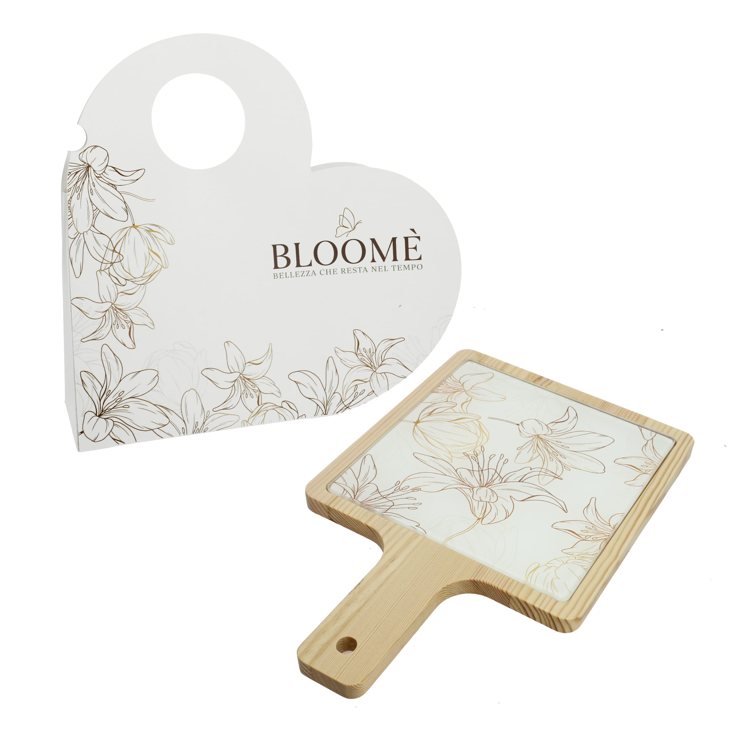 Tagliere con manico vetro/legno 15x25 Bloomè Giglius Bianco con astuccio